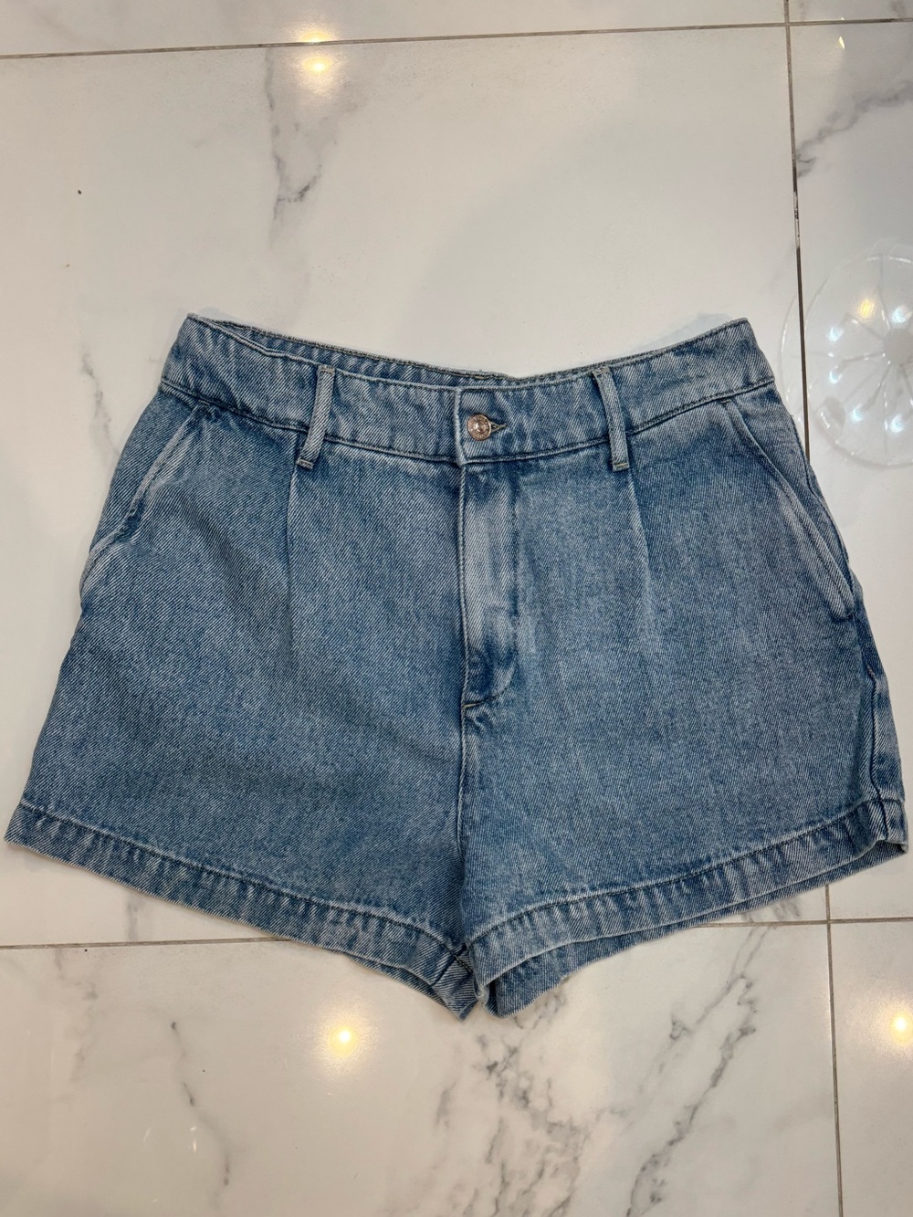 7 For All Mankind Light Blue Denim Pleated Jean Shorts
